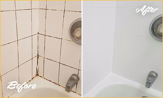 Before and After Picture of a East Haven Tub Caulked to Remove and Avoid Mold