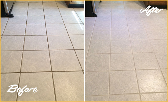 Before and After Picture of a Woodbridge Kitchen Ceramic Floor Sealed to Protect From Dirt and Spills