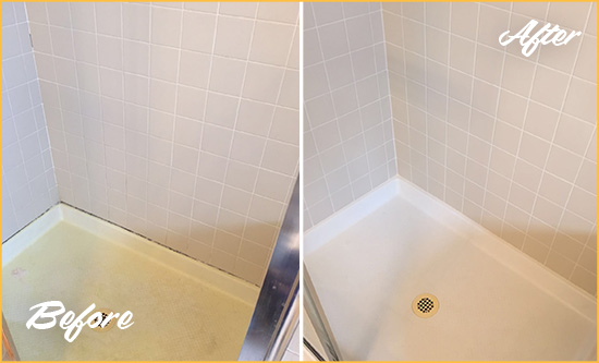 Before and After Picture of a Glastonbury Shower Sealed to Remove and Protect Against Mold