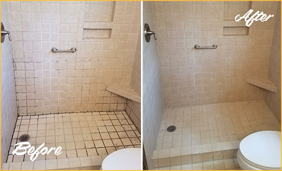 Before and After Picture of a Middlebury Shower Grout Cleaned to Remove Mold