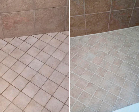 Shower Before and After a Tile Cleaning in Farmington, CT