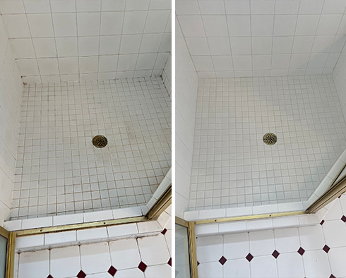 Shower Before and After a Grout Cleaning in Cheshire, CT