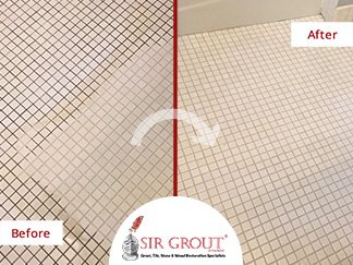 Before and After Picture of a Bathroom's Grout Cleaning Service in Avon, Connecticut