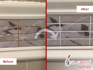 Before and After Picture of a Shower Grout Sealing in South Windsor, CT
