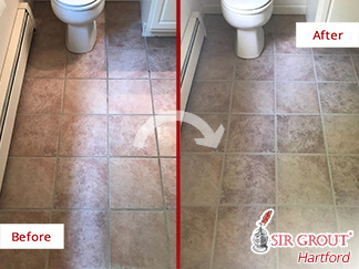 Before and after Picture of a Tile Sealing Job in Hartford, CT