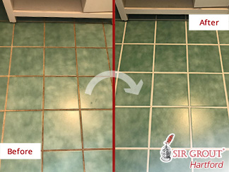 Before and After Picture of a Bathroom Floor in Simsbury, CT