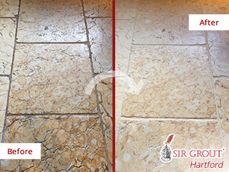 Before and After Picture of a Stone Cleaning Service in New Haven, CT