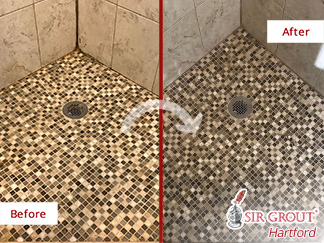 Shower Before and After Our Grout Cleaning Service in Avon, CT