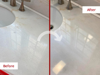 Vanity Top Before and After Our Stone Polishing in Farmington, CT