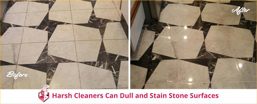 Prior to Sir Grout's Service, Harsh Cleaning Products Dulled This Stone Floor and Now It Shines