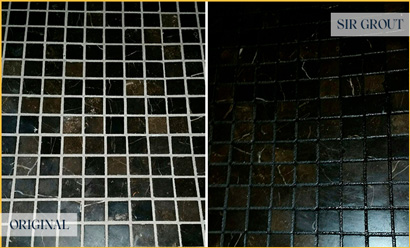 Picture of Black Tile Floor Before and After Grout Color Change