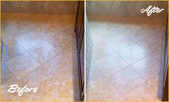 Picture of Stone Floor Before and After Honing to Remove Stains