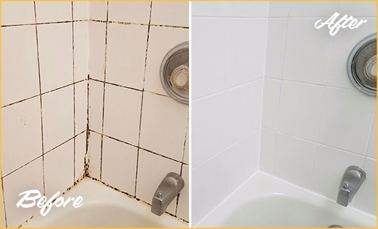 Before and After Picture of a South Windsor Shower Tile and Grout Cleaned to Eliminate Mold