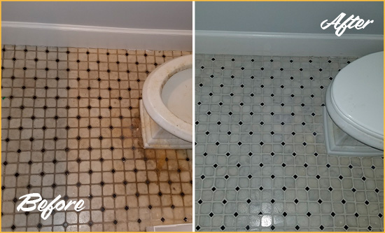 Before and After Picture of a Rocky Hill Bathroom Tile and Grout Cleaned to Remove Stains