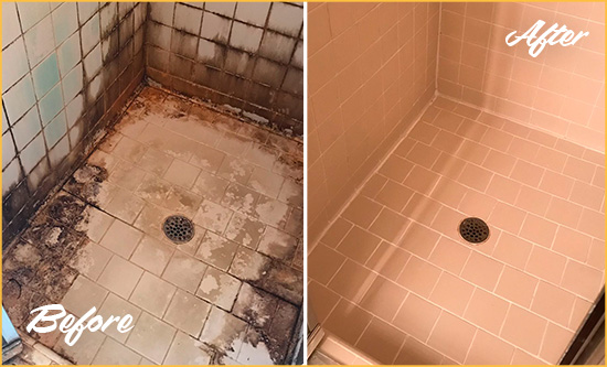 Before and After Picture of a Hartford Shower Tile and Grout Cleaned to Repair Water Damage