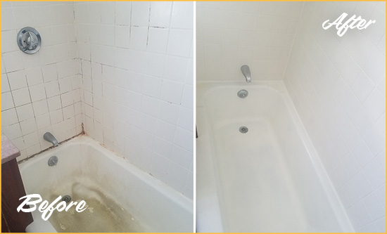 Before and After Picture of a Berlin Bathtub Caulked to Repair Cracks