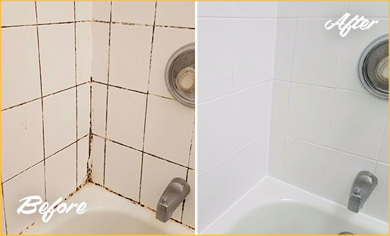 Before and After Picture of a Branford Tub Caulked to Remove and Avoid Mold