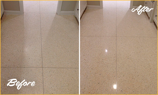 Before and After Picture of a South Glastonbury Granite Stone Floor Polished to Repair Dullness