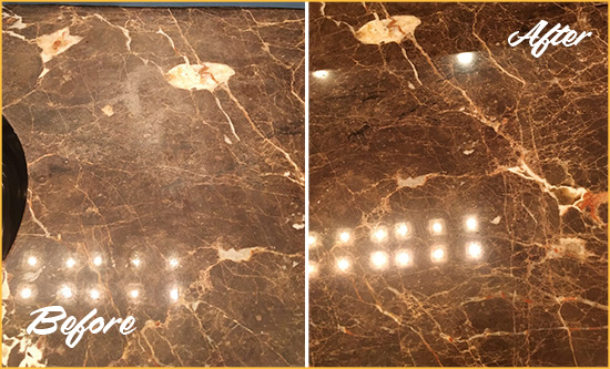Before and After Picture of a Windsor Locks Marble Stone Countertop Polished to Eliminate Stains