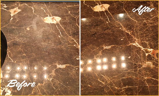 Before and After Picture of a New Haven Marble Stone Countertop Polished to Eliminate Stains
