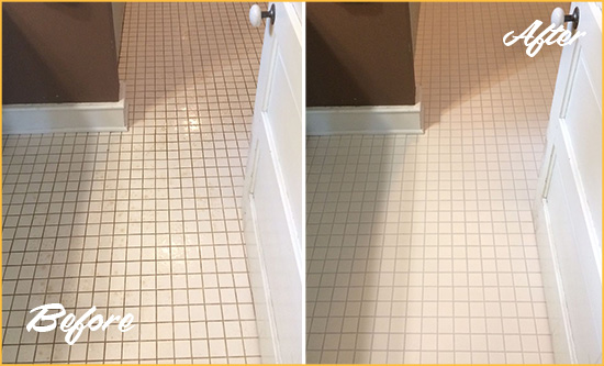 Before and After Picture of a Portland Bathroom Floor Sealed to Protect Against Liquids and Foot Traffic