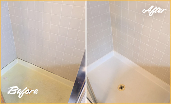 Before and After Picture of a Waterbury Shower Sealed to Remove and Protect Against Mold