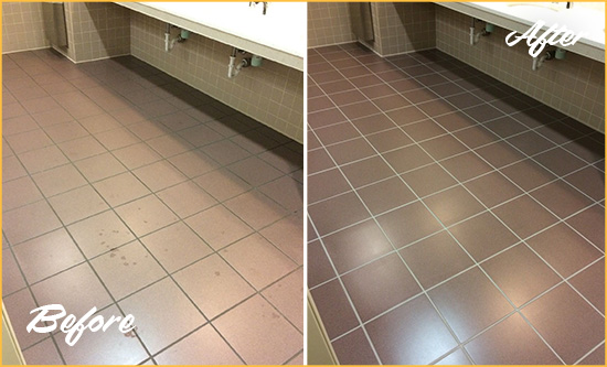 Before and After Picture of a Woodbridge Restroom Sealed to Help Protect Against Scratches