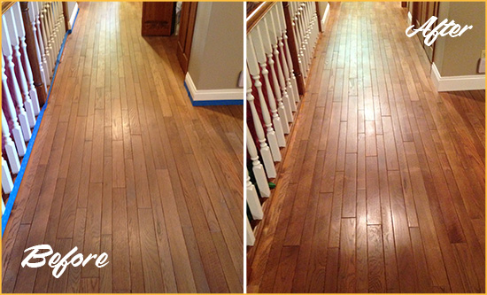 Before and After Picture of a Avon Wood Deep Cleaning Service on a Worn Out Floor