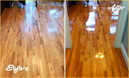 Before and After Picture of a New Haven Wood Deep Cleaning Service on a Worn Out Hallway