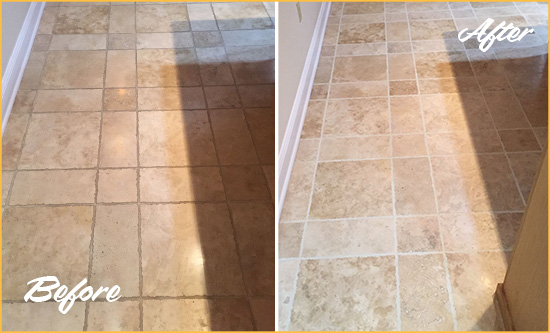 Before and After Picture of Durham Kitchen Floor Grout Cleaned to Recover Its Color