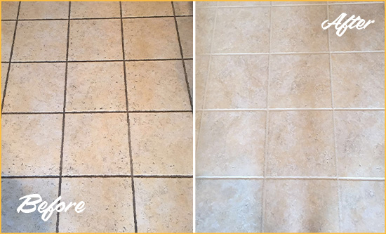 Before and After Picture of a Seymour Ceramic Floor Cleaned to Remove Soil