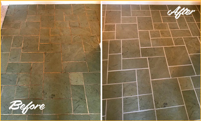 Floor Before and After a Superb Stone Cleaning in Farmington, CT