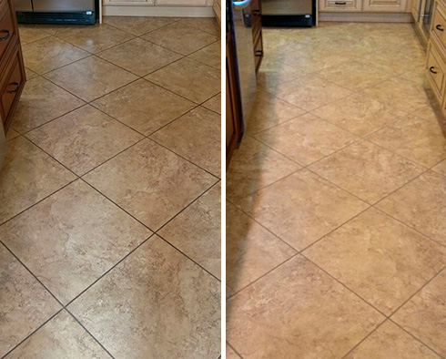 Kitchen Floor Before and After a Service from Our Tile and Grout Cleaners in Gilford