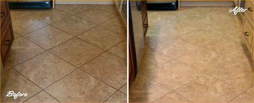 Kitchen Floor Before and After a Service from Our Tile and Grout Cleaners in Gilford