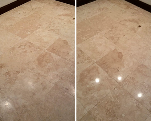 Travertine Floor Before and After a Stone Honing in Wethersfied
