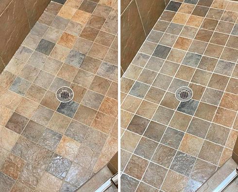 Tile Shower Before and After a Grout Cleaning in Avon