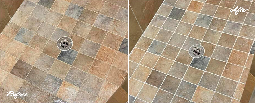 Tile Shower Before and After a Grout Cleaning in Avon