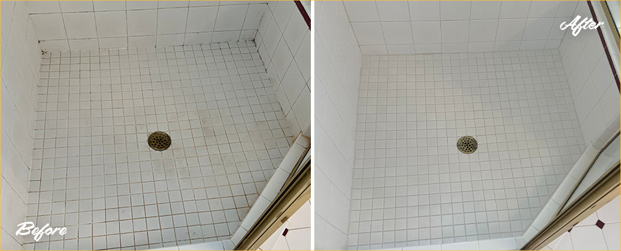 Shower Before and After a Superb Grout Cleaning in Cheshire, CT