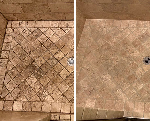 Shower Before and After a Tile Cleaning in Glastonbury, CT