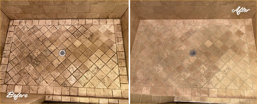 Shower Before and After a  Remarkable Tile Cleaning in Glastonbury, CT