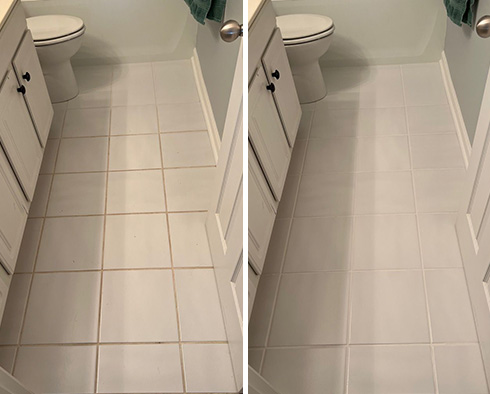 Bathroom Floor Before and After a Grout Cleaning in Avon