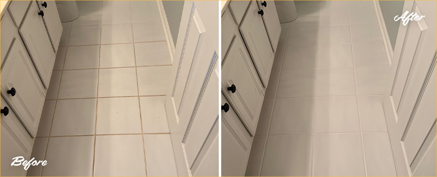 Bathroom Floor Before and After a Grout Cleaning in Avon