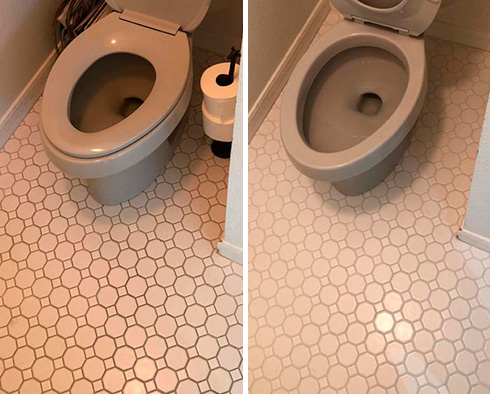 Floor Before and After a Grout Cleaning in Farmington, CT