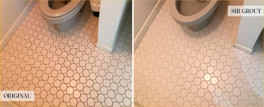 Bathroom Floor Before and After a Grout Cleaning in Farmington, CT