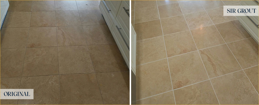 Kitchen Floor Before and After a Stone Polishing in Southbury