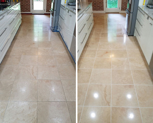 Travertine Floor Before and After a Stone Polishing in Southbury
