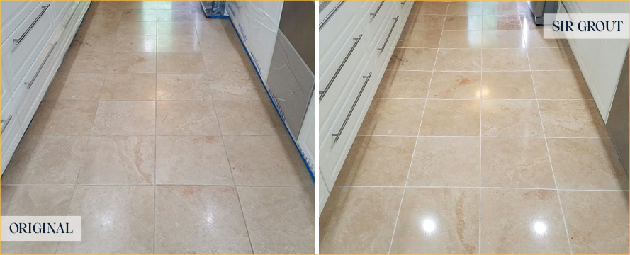 Travertine Floor Before and After a Stone Polishing in Southbury