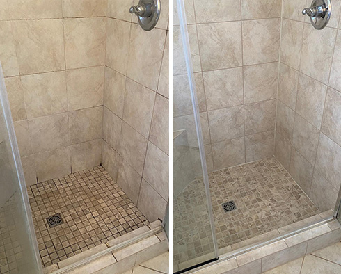 Tile Shower Before and After a Grout Sealing in Wethersfield