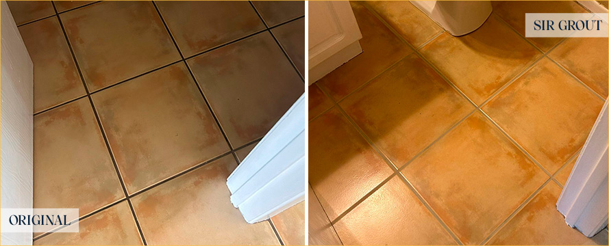 Floor Before and After Our Portland Grout Recoloring Service