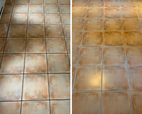 Tile Floor Before and After Our Portland Grout Recoloring Service
